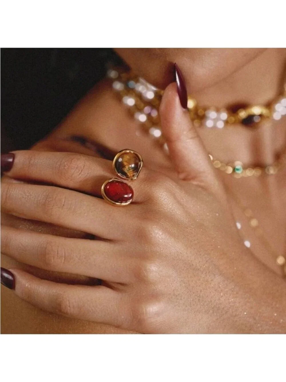 Gold Dual Stone Ring Q500